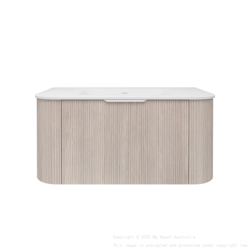 890*493*400mm Costal Oak Agena Fluted Wood Grain Wall Hung Vanities Soft Closing Drawer Pull Out With Handle