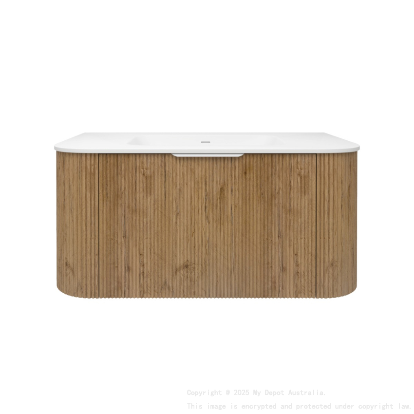 890*493*400mm Prime Oak Agena Fluted Wood Grain Wall Hung Vanities Soft Closing Drawer Pull Out With Handle