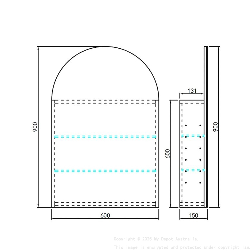 600X900X150mm Matte White Allison Arch Shaving Cabinet
