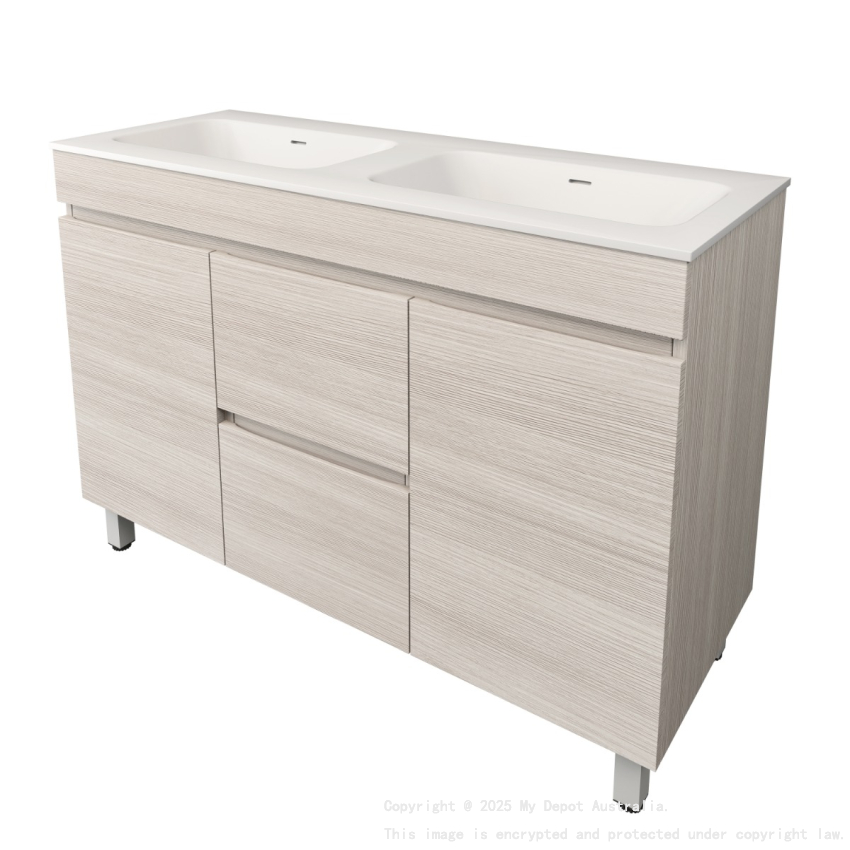 1190X455X710mm Camden Modern Free Standing Cabinet Coastal Oak Soft Closing Finger Pull Doors Middle Drawers