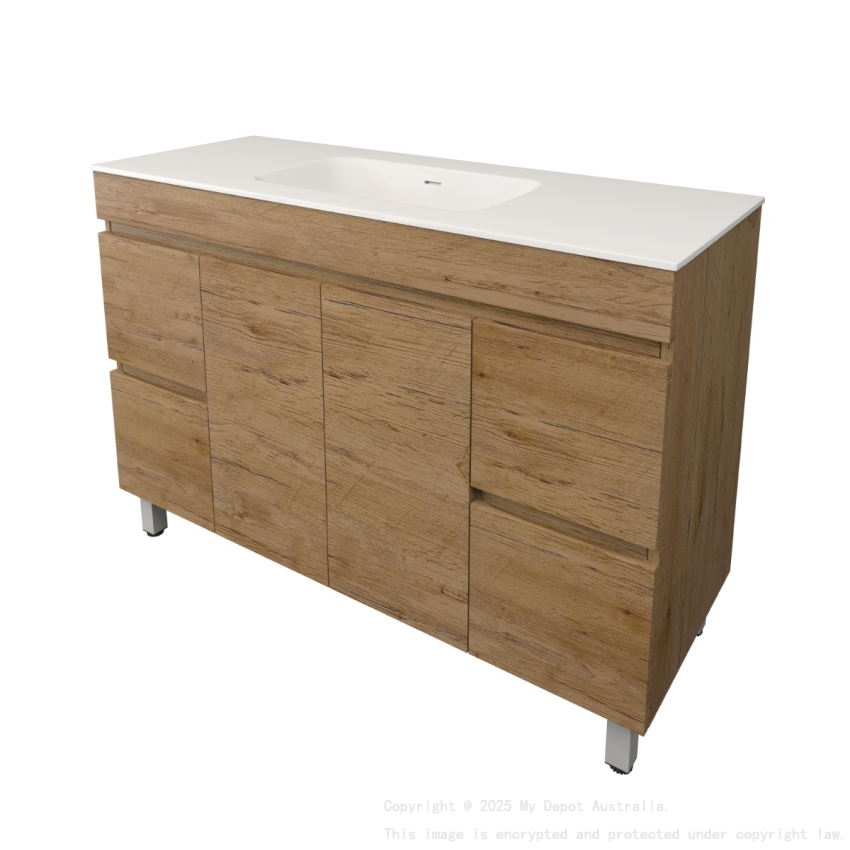 1190X455X710mm Camden Modern Free Standing Cabinet Prime Oak Soft Closing Finger Pull Doors Middle Drawers