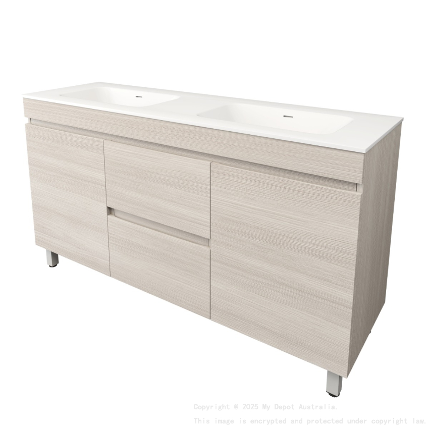 1490X455X710mm Camden Modern Free Standing Cabinet Coastal Oak Soft Closing Finger Pull Doors Middle Drawers