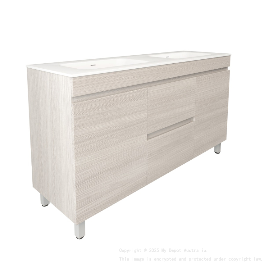 1490X455X710mm Camden Modern Free Standing Cabinet Coastal Oak Soft Closing Finger Pull Doors Middle Drawers