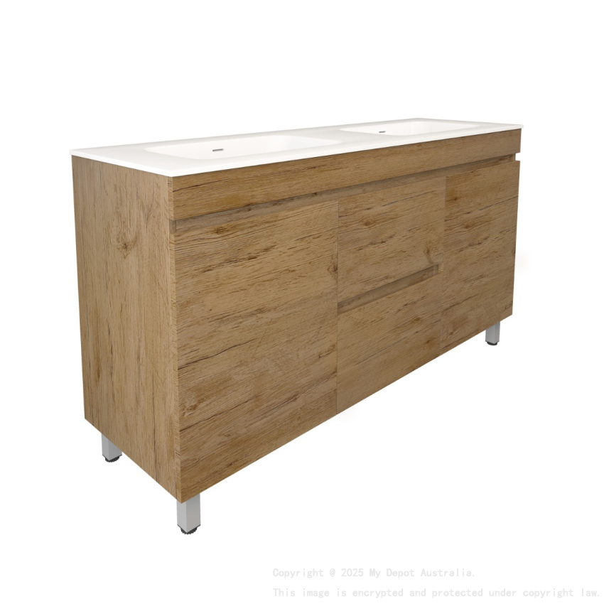 1490X455X710mm Camden Modern Free Standing Cabinet Prime Oak Soft Closing Finger Pull Doors Middle Drawers