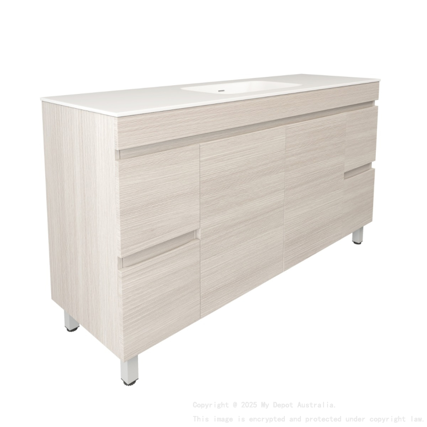 1490X455X710mm Camden Modern Free Standing Cabinet Coastal Oak Soft Closing Finger Pull Doors Middle Doors