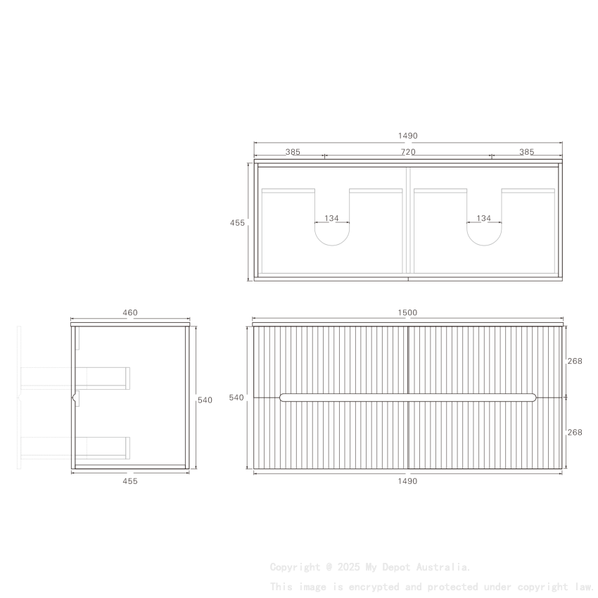 1490*455*540mm Matte White Cabarita Morden Wall Hung PVC Cabinet For Double Bowl Only