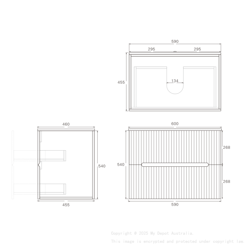 590*455*540mm Matte Black Cabarita Morden Wall Hung PVC Cabinet
