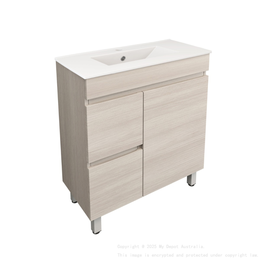 740X355X710mm Camden Modern Free Standing Cabinet Coastal Oak Soft Closing Finger Pull Door Left Hand Drawers