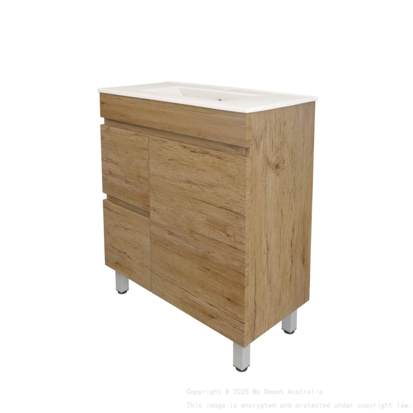 740X355X710mm Camden Modern Free Standing Cabinet Prime Oak Soft Closing Finger Pull Door Left Hand Drawers