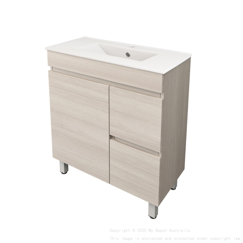 740X355X710mm Camden Modern Free Standing Cabinet Coastal Oak Soft Closing Finger Pull Door Right Hand Drawers