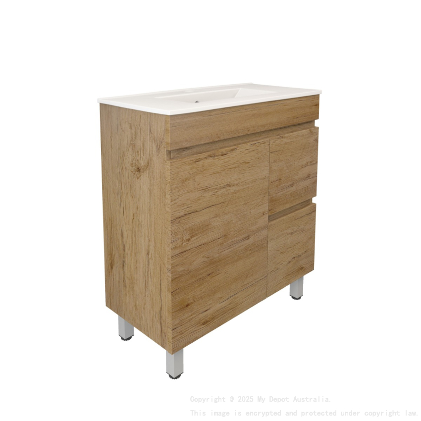 740X355X710mm Camden Modern Free Standing Cabinet Prime Oak Soft Closing Finger Pull Door Right Hand Drawers