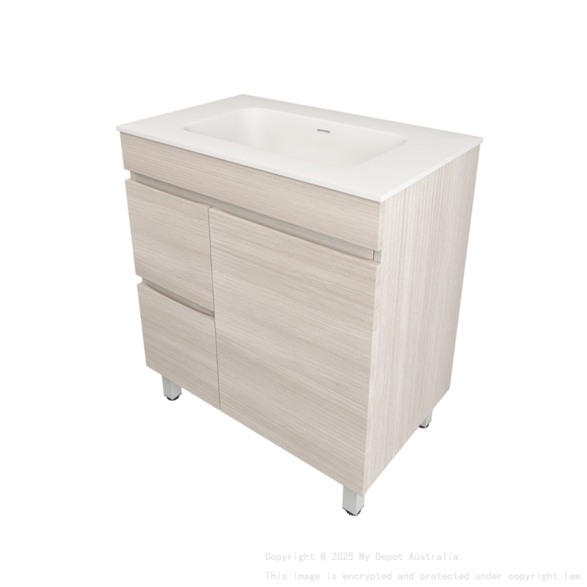 740X455X710mm Camden Modern Free Standing Cabinet Coastal Oak Soft Closing Finger Pull Door Left Hand Drawers