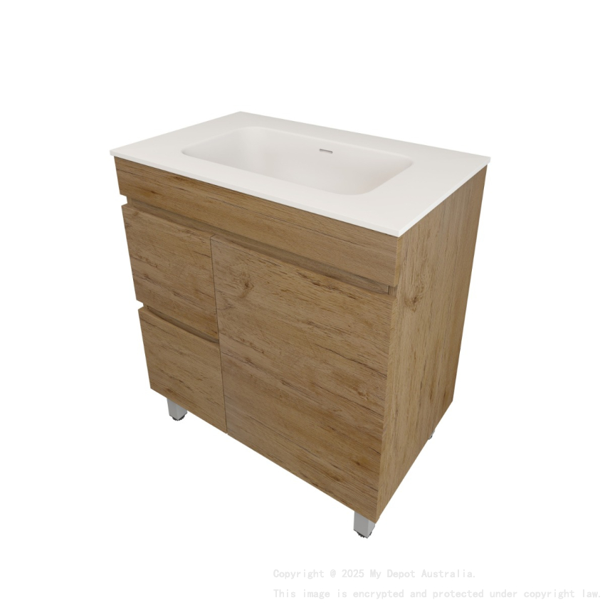 740X455X710mm Camden Modern Free Standing Cabinet Prime Oak Soft Closing Finger Pull Door Left Hand Drawers