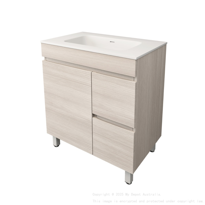 740X455X710mm Camden Modern Free Standing Cabinet Coastal Oak Soft Closing Finger Pull Door Right Hand Drawers