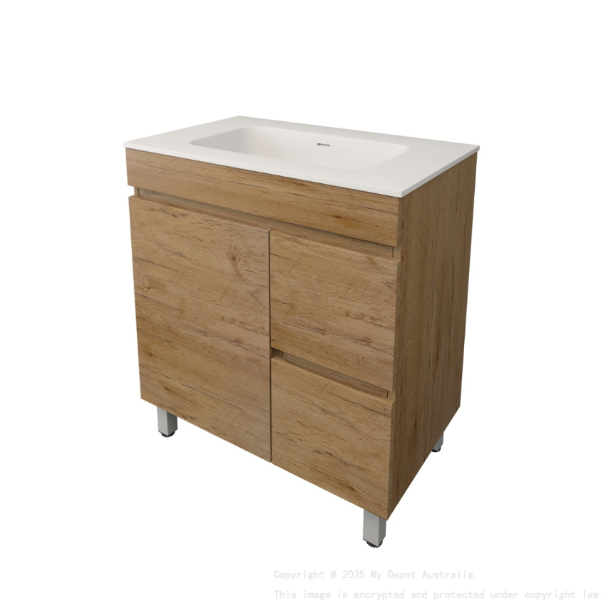 740X455X710mm Camden Modern Free Standing Cabinet Prime Oak Soft Closing Finger Pull Door Right Hand Drawers