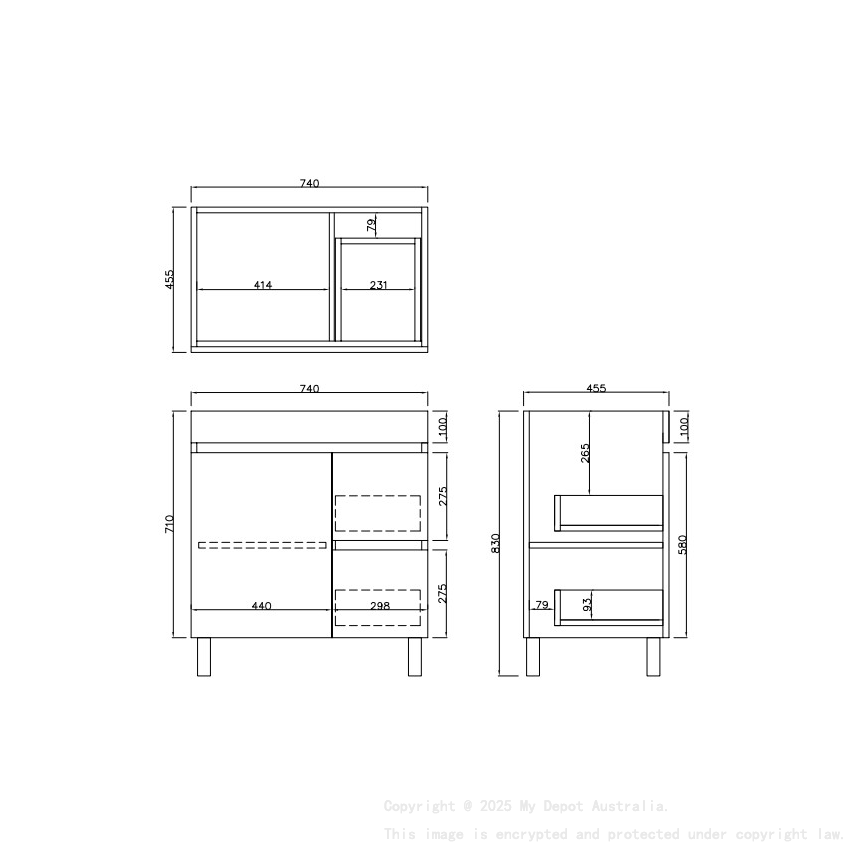 740X455X710mm Camden Modern Free Standing Cabinet Prime Oak Soft Closing Finger Pull Door Right Hand Drawers