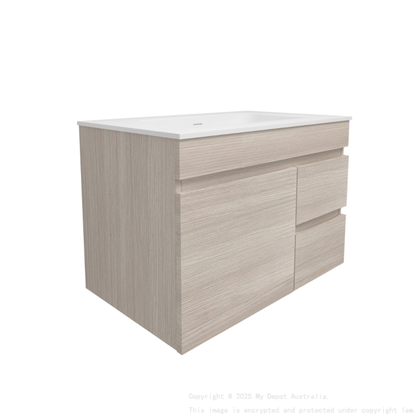 740X455X500mm Camden Mordern Wall Hung Cabinet Coastal Oak Soft Closing Finger Pull Door Right Hand Drawers