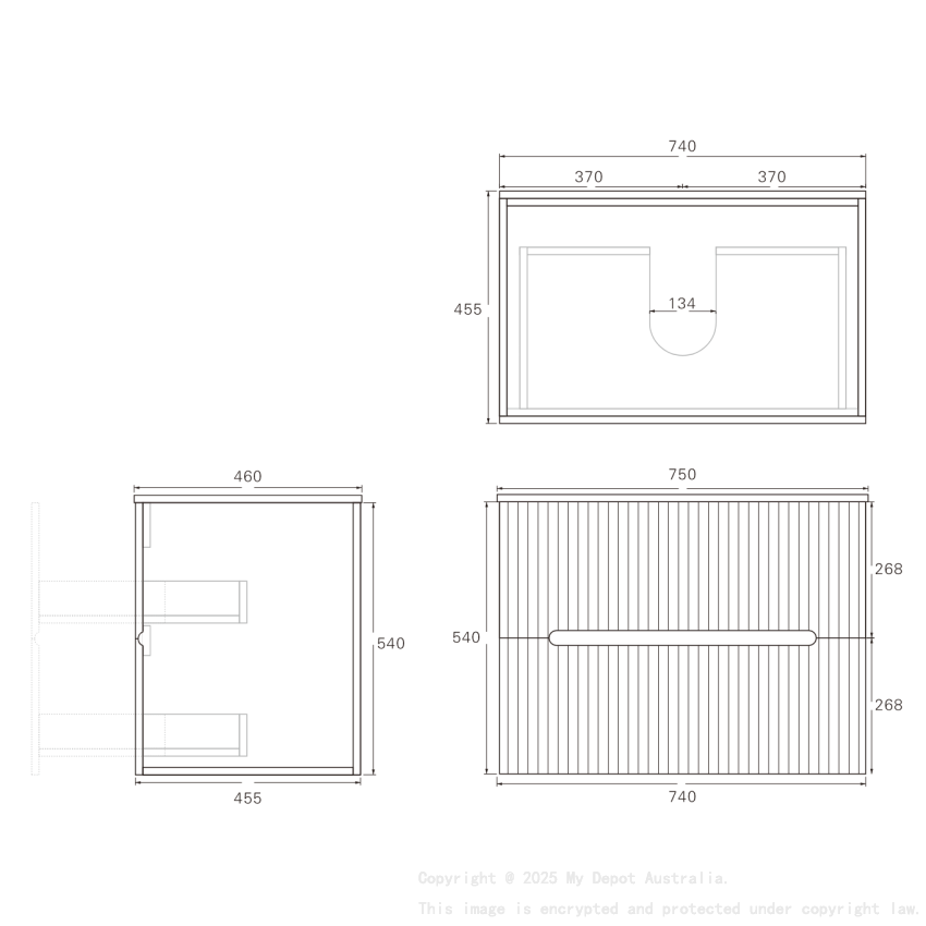 740*455*540mm Matte Black Cabarita Morden Wall Hung PVC Cabinet