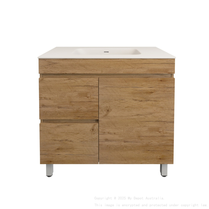 890X455X710mm Camden Modern Free Standing Cabinet Prime Oak Soft Closing Finger Pull Door Left Hand Drawers
