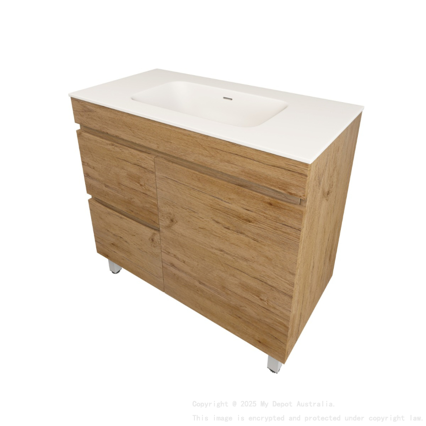 890X455X710mm Camden Modern Free Standing Cabinet Prime Oak Soft Closing Finger Pull Door Left Hand Drawers