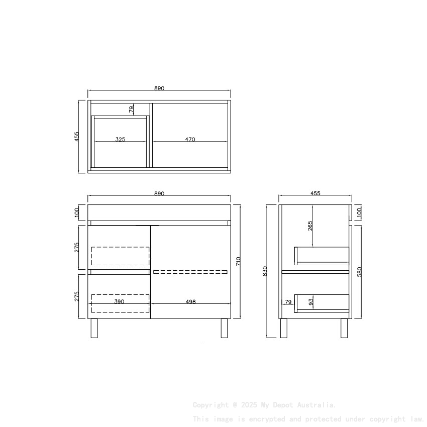 890X455X710mm Camden Modern Free Standing Cabinet Prime Oak Soft Closing Finger Pull Door Left Hand Drawers