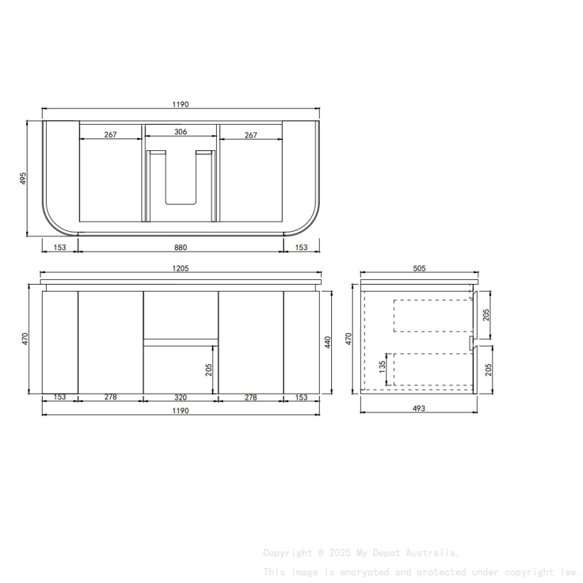 1190X455X470mm Matte White Devito Modern Wall Hung Vanity PVC Cabinet