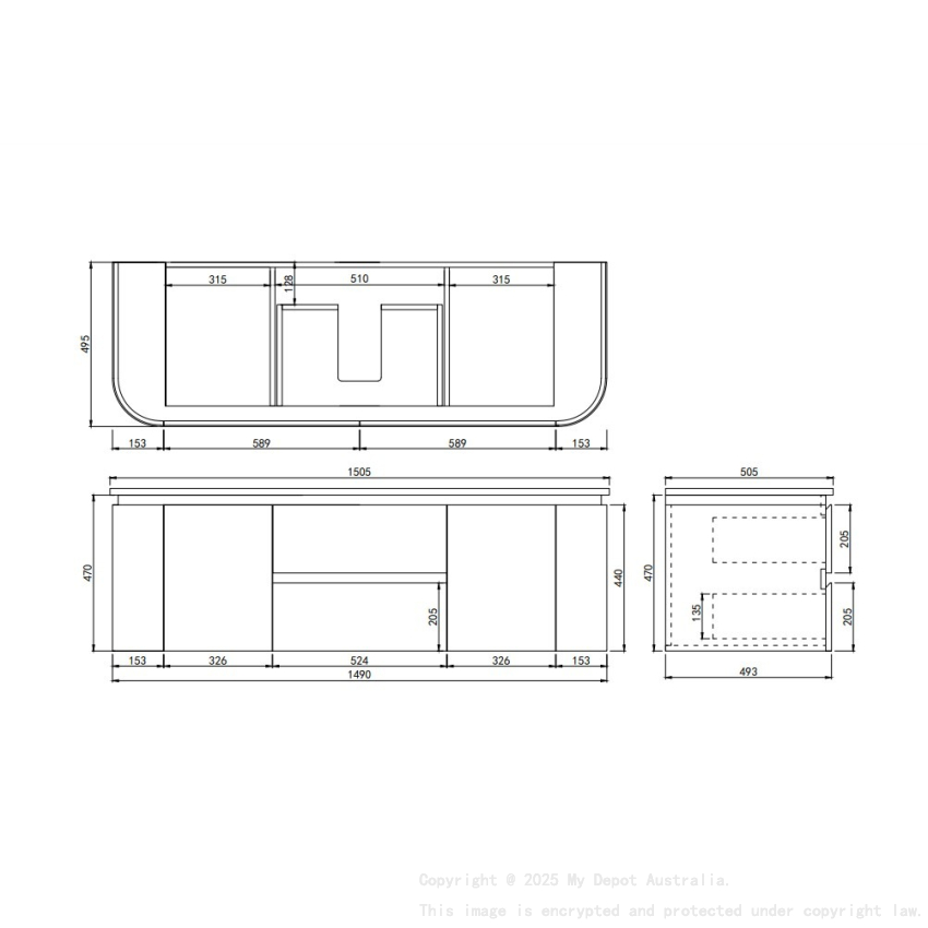 1490X455X470mm Matte White Devito Modern Wall Hung Vanity PVC Cabinet
