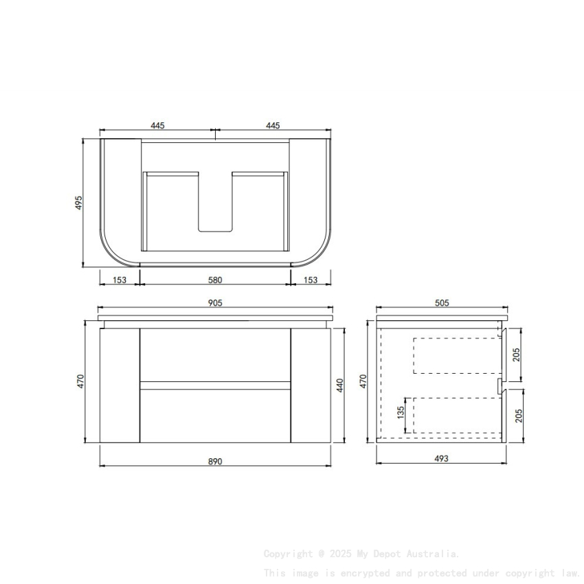 890X455X470mm Matte White Devito Modern Wall Hung Vanity PVC Cabinet