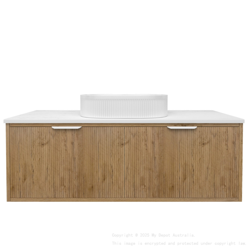 1190x455x400mm Kliff Fluted Wood Grain Vanity Prime Oak Soft Closing Drawer Pull Out With Handle