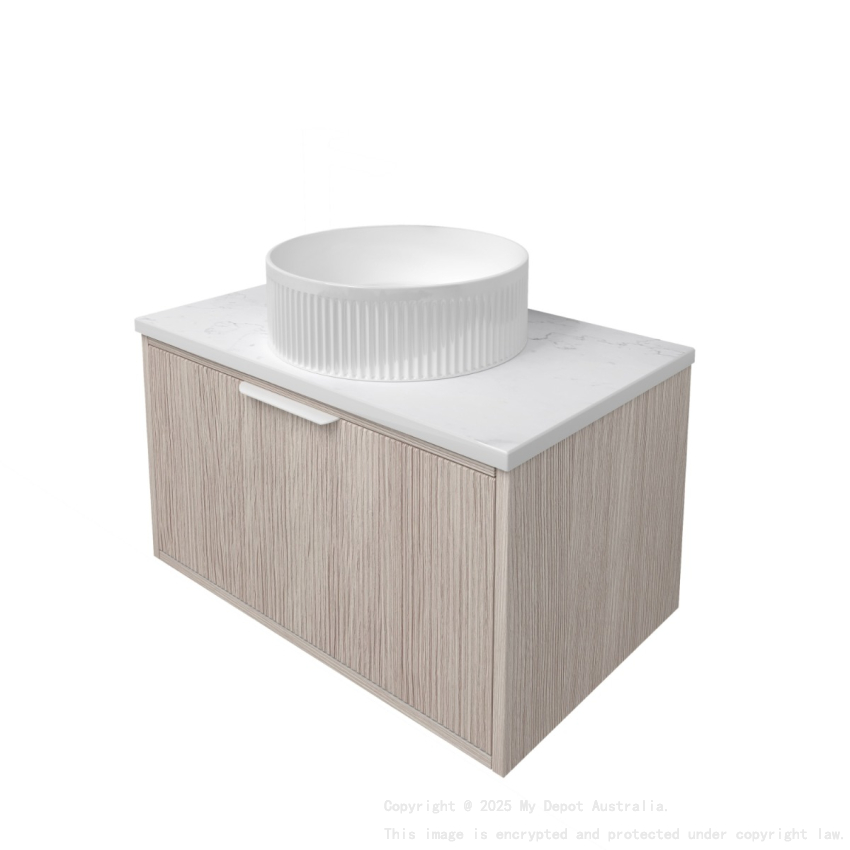 740x455x400mm Kliff Fluted Wood Grain Vanity Coastal Oak Soft Closing Drawer Pull Out With Handle