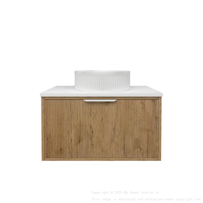 740x455x400mm Kliff Fluted Wood Grain Vanity Prime Oak Soft Closing Drawer Pull Out With Handle