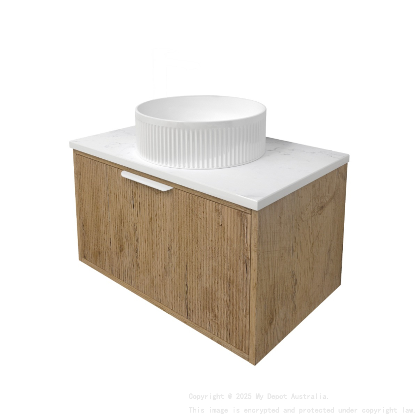 740x455x400mm Kliff Fluted Wood Grain Vanity Prime Oak Soft Closing Drawer Pull Out With Handle