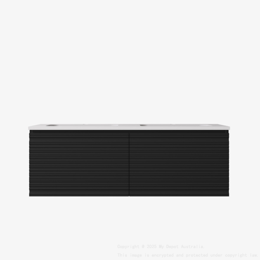 1190x455x400mm Matte Black Sedona Modern Fluted Wall Hung PVC Cabinet For Double Bowl