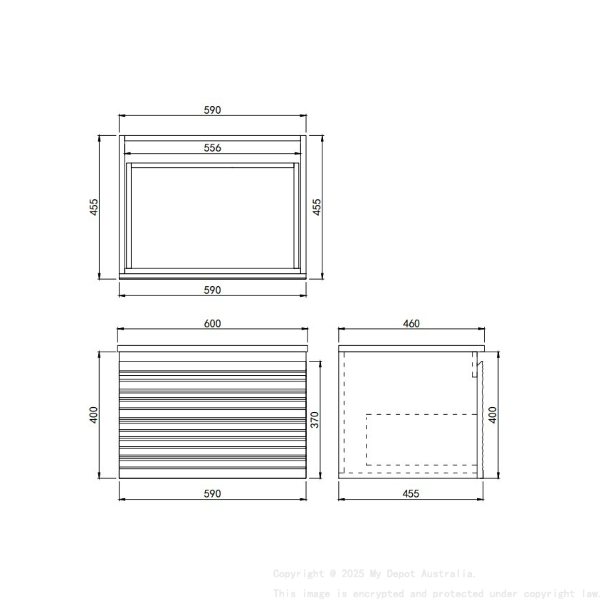 590x455x400mm Matte Black Sedona Modern Fluted Wall Hung PVC Cabinet