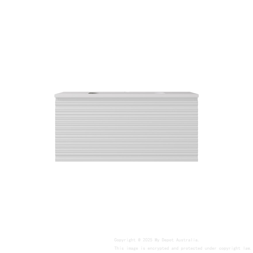 890x455x400mm Matte White Sedona Modern Fluted Wall Hung PVC Cabinet Left Hand Drawers