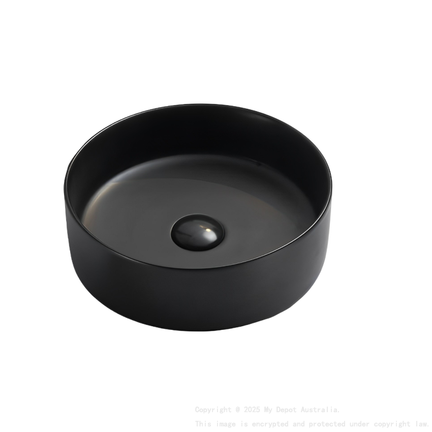350*350*110mm Matte Black Olley Fine Ceramic Above Counter Basin No Overflow 32mm Waste