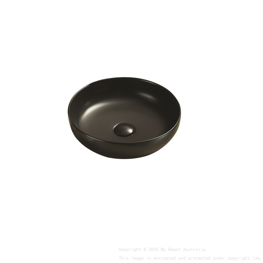 377*377*110mm Matte Black Oban Fine Ceramic Above Counter Basins No Overflow 32mm Waste