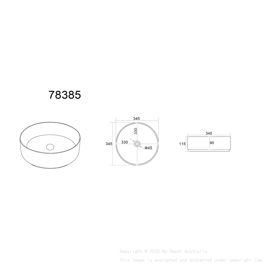 345*345*115mm Silky Gold Outside Yellow Gold Ollia Fine Ceramic Above Counter Basin No Overflow 32mm Waste