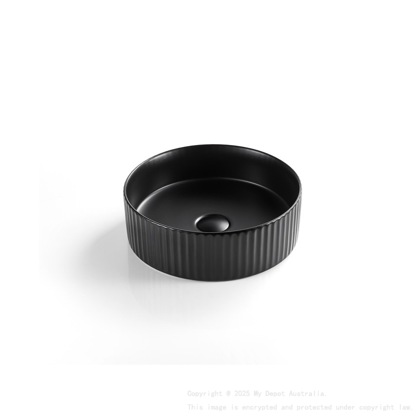 360*360*115 Matte Black Olley Fine Ceramic Fluted Art Basin No Overflow 32mm Waste