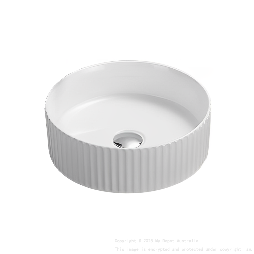 400*400*125mm Gloss White Olley Fine Ceramic Fluted Art Basin No Overflow 32mm Waste