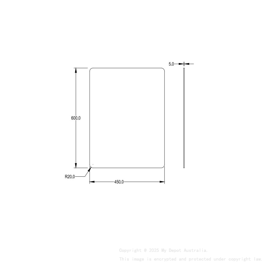 450X600X5mm Recta Plain Pencil Edge Mirror