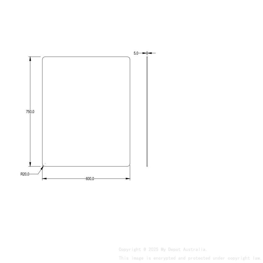 600X750X5mm Recta Plain Pencil Edge Mirror