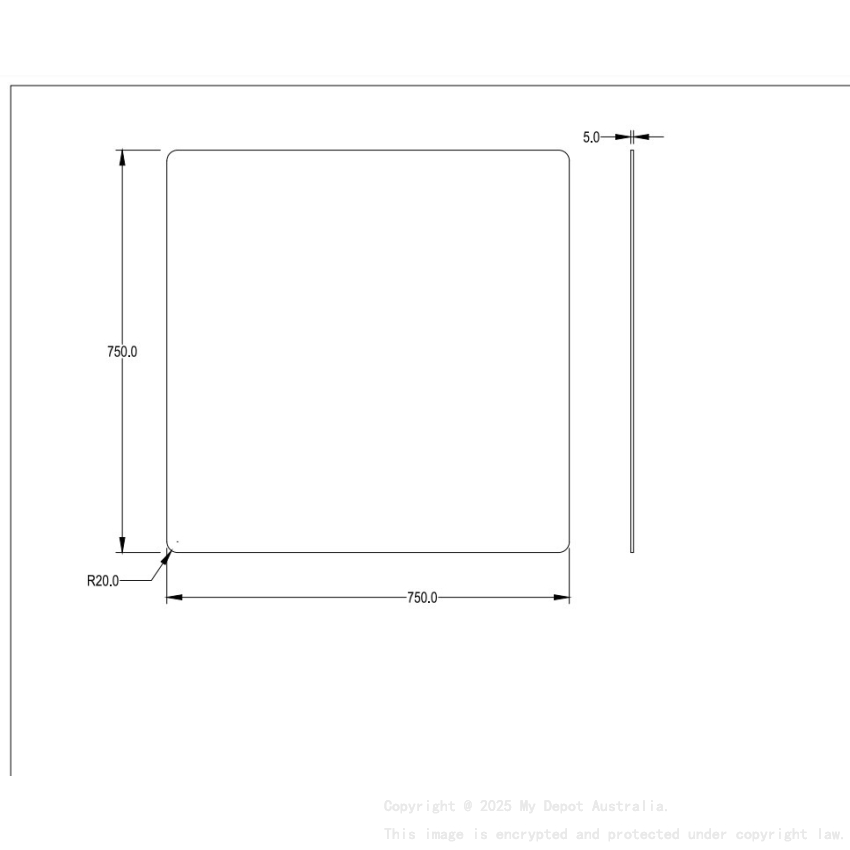 750X750X5mm Recta Plain Pencil Edge Mirror