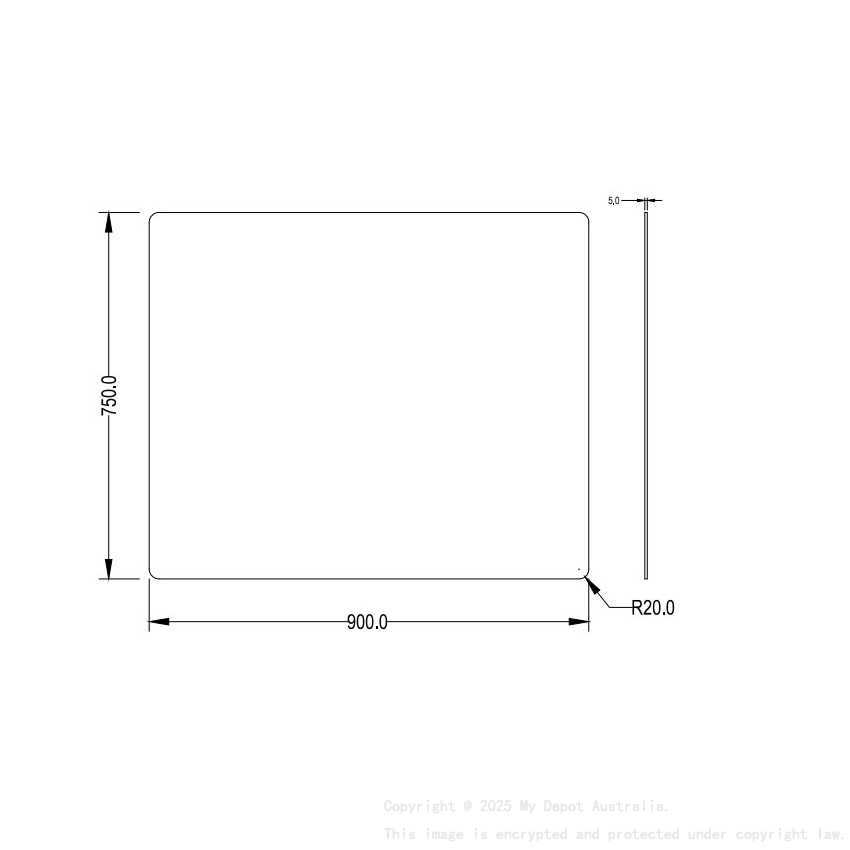900X750X5mm Recta Plain Pencil Edge Mirror