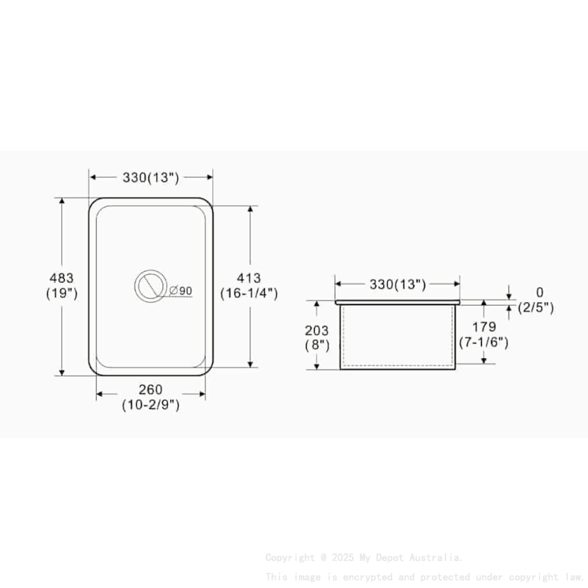 Size:330*483*184mm Gloss White Elba Fine Fireclay Bar Sink Grid And Waste Included