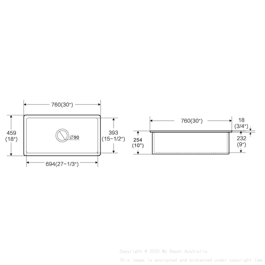 Size:760*459*254mm Gloss White Procida Fine Fireclay Inset/Undermount Sink Single Bowl Grid And Waste Included
