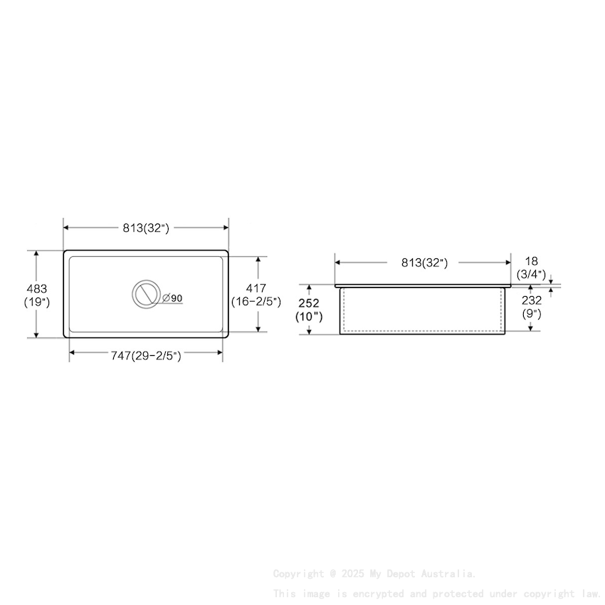Size:813*483*254mm Gloss White Procida Fine Fireclay Inset/Undermount Sink Single Bowl Grid And Waste Included