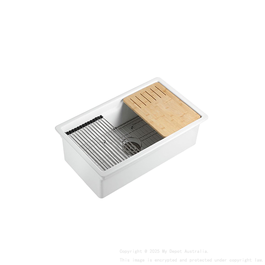 Size:813*483*255mm Gloss White Fine Fireclay Inset/Undermount Sink With Work Station Single Bowl