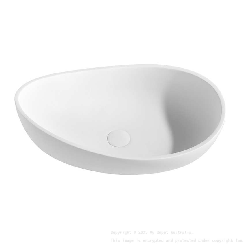 600*370*190mm Matt White Waverton Solid Surface Stone Above Counter Basin 32mm Waste