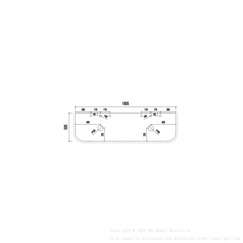 1805X505X12mm Calacatta Night Solid Surface Curve Stone Top